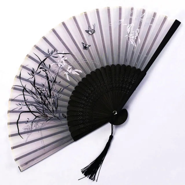 Chinese Fan Hand Folding Fan Bamboo Silk Women Black Fan Summer Female Dance Hand Folding Fan Party Gift Hand Fans For Women