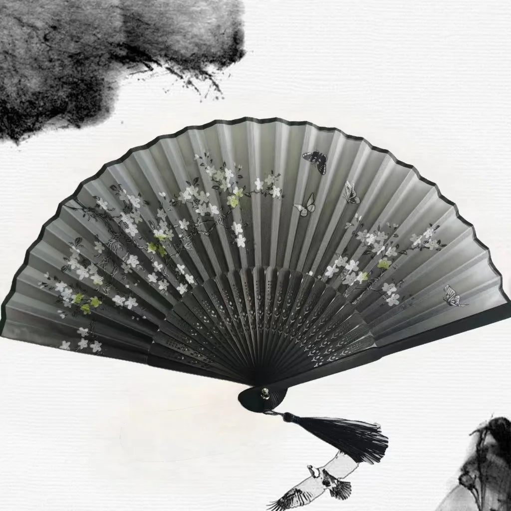 Chinese Fan Hand Folding Fan Bamboo Silk Women Black Fan Summer Female Dance Hand Folding Fan Party Gift Hand Fans For Women