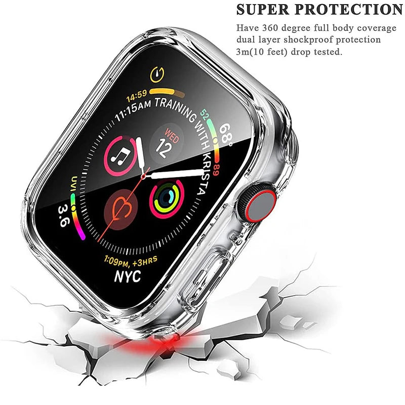 Tvrdené sklo + kryt pre príslušenstvo pre Apple Watch 45 mm 41 mm 44 mm 40 mm 42 mm Ochranný kryt obrazovky pre Apple Watch série 9 4 5 6 SE 7 8 