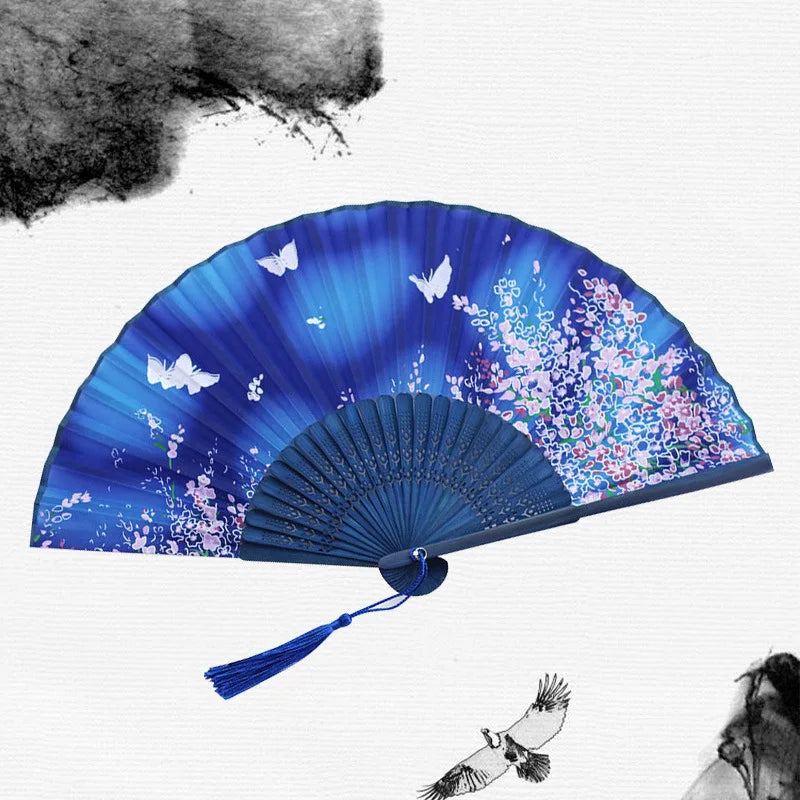 Chinese Fan Hand Folding Fan Bamboo Silk Women Black Fan Summer Female Dance Hand Folding Fan Party Gift Hand Fans For Women