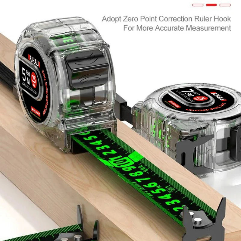 AIRAJ 3-5-7 metrový fluorescenčný zvinovací meter s presnou zosilnenou stupnicou, vodeodolný a odolný voči opotrebovaniu, viacúčelový merací nástroj 