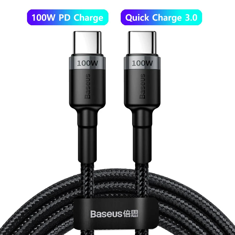 Baseus 100W/5A USB C To USB Type C Cable For iPhone 16 15 PD Fast Charging Charger Cord For Macbook Samsung Xiaomi Type-C Cable