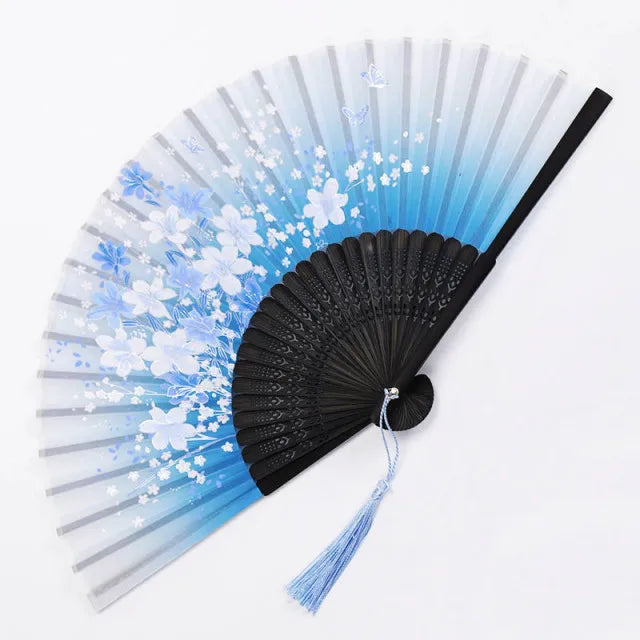Chinese Fan Hand Folding Fan Bamboo Silk Women Black Fan Summer Female Dance Hand Folding Fan Party Gift Hand Fans For Women