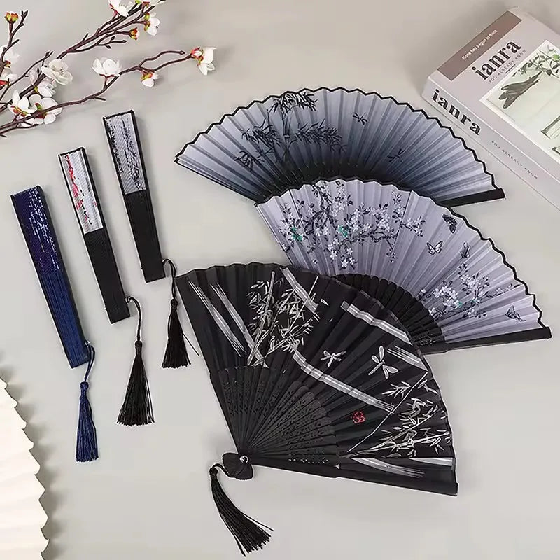 Chinese Fan Hand Folding Fan Bamboo Silk Women Black Fan Summer Female Dance Hand Folding Fan Party Gift Hand Fans For Women