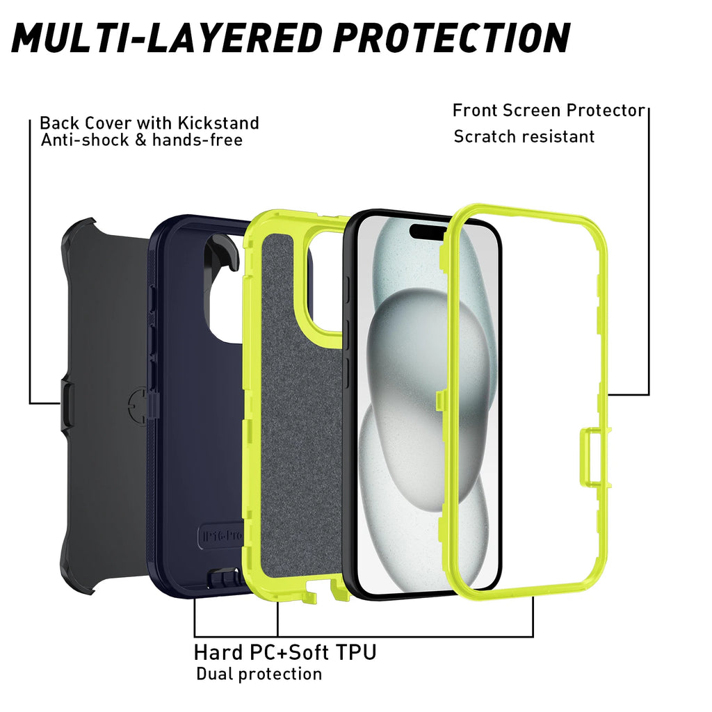 Nárazuvzdorné puzdro na telefón Armor Defender pre iPhone 11 12 13 14 15 Pro Max X XS XR XSMAX 7 8 Plus SE2 SE4 Pevný PC + TPU zadný kryt 