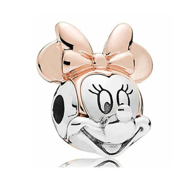 Disney Mickey Minnie Ice and Snow Princess Cartoon Series Pendant DIY Large Hole Zinc Charm Jewelry