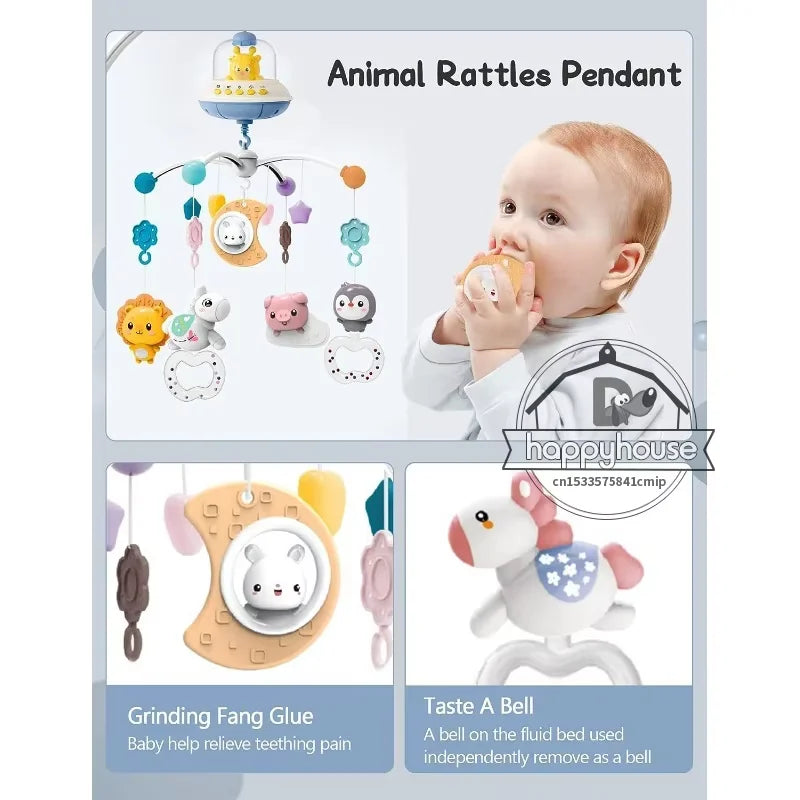 Hudobný mobil do detskej postieľky so svetlami, hudobná projekcia pre dojčatá, diaľkové ovládanie, hračky do postieľky pre novorodencov, mobil do postieľky, hračky 