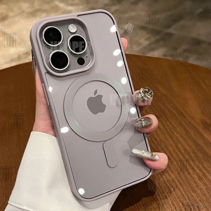 Ružový priehľadný akrylový kryt pre iPhone 17 Air 16 15 14 13 12 11 Pro Max Plus, pevný, nárazuvzdorný, výkonný magnetický kryt MagSafe. 