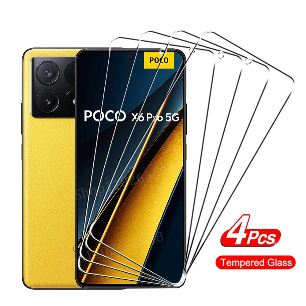 4PCS Tempered Glass For POCO X6 X7 X5 X4 X3 F7 F6 F5 GT Pro Screen Protectors For POCO M6 M5 M3 Pro 5G C65 C40 Protective Glass