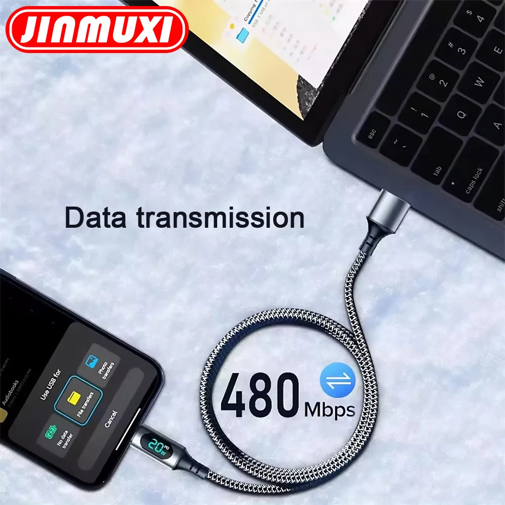 6A 120W USB A To Type C Super Fast Charge Cable Nylon Data Cord For Xiaomi Redmi POCO Samsung With Led Digital Display Cable