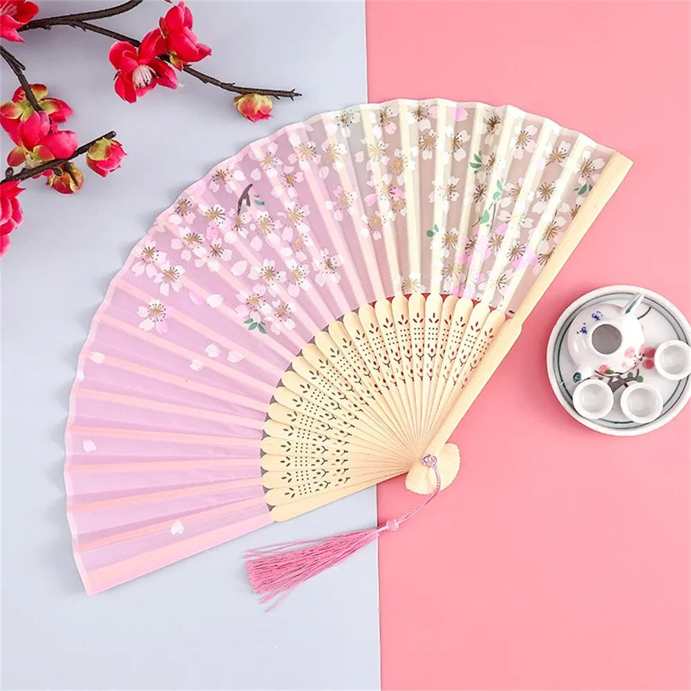 Chinese Fan Hand Folding Fan Bamboo Silk Women Black Fan Summer Female Dance Hand Folding Fan Party Gift Hand Fans For Women