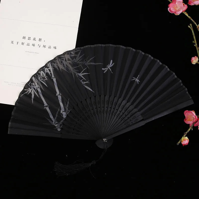 Chinese Fan Hand Folding Fan Bamboo Silk Women Black Fan Summer Female Dance Hand Folding Fan Party Gift Hand Fans For Women
