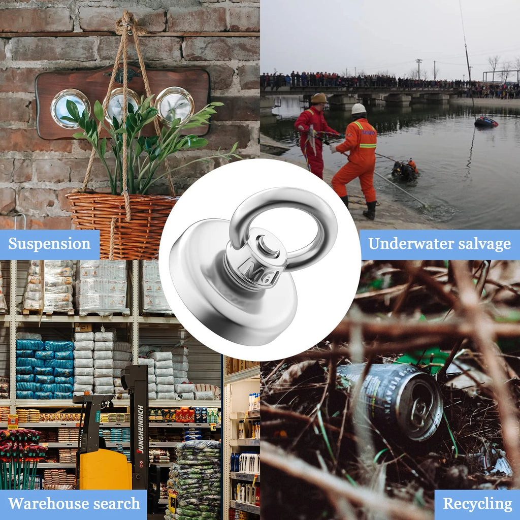 Super silné neodýmové rybárske magnety, ťažký magnet s očkom a zapusteným otvorom pre záchranný magnetický rybolov