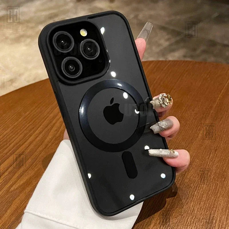 Ružový priehľadný akrylový kryt pre iPhone 17 Air 16 15 14 13 12 11 Pro Max Plus, pevný, nárazuvzdorný, výkonný magnetický kryt MagSafe. 