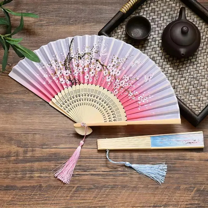 Chinese Fan Hand Folding Fan Bamboo Silk Women Black Fan Summer Female Dance Hand Folding Fan Party Gift Hand Fans For Women