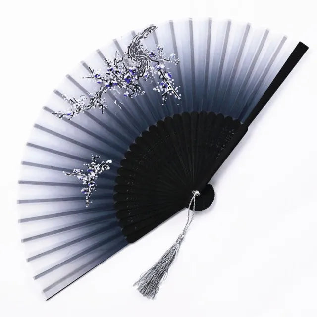Chinese Fan Hand Folding Fan Bamboo Silk Women Black Fan Summer Female Dance Hand Folding Fan Party Gift Hand Fans For Women