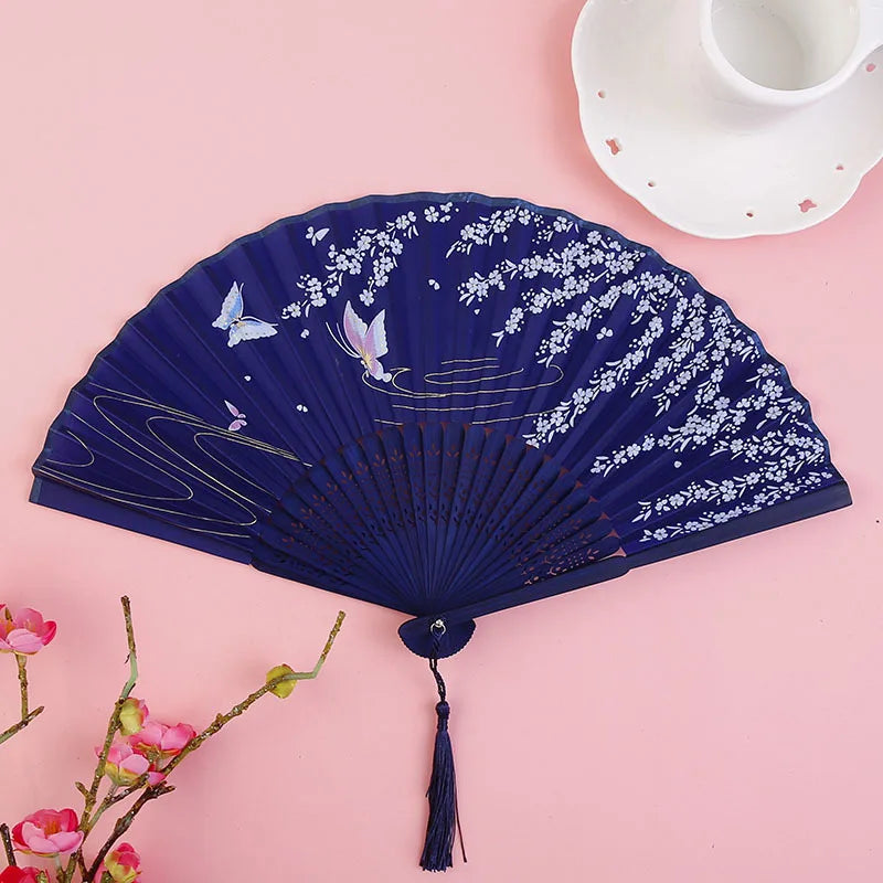 Chinese Fan Hand Folding Fan Bamboo Silk Women Black Fan Summer Female Dance Hand Folding Fan Party Gift Hand Fans For Women