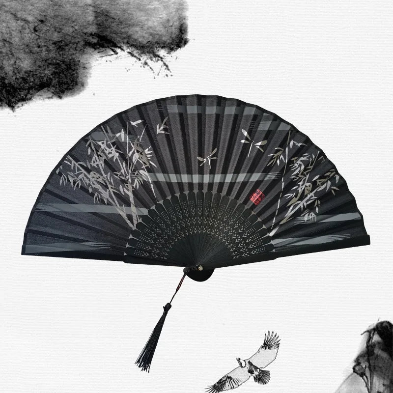 Chinese Fan Hand Folding Fan Bamboo Silk Women Black Fan Summer Female Dance Hand Folding Fan Party Gift Hand Fans For Women
